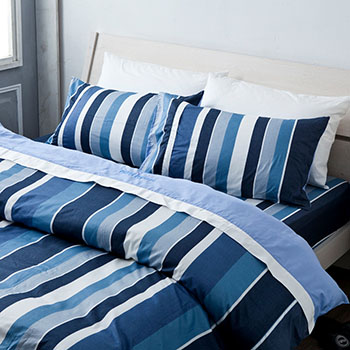 床包  單人【簡潔休閒藍】100精梳棉 單人床包含一件枕套 40支精梳棉