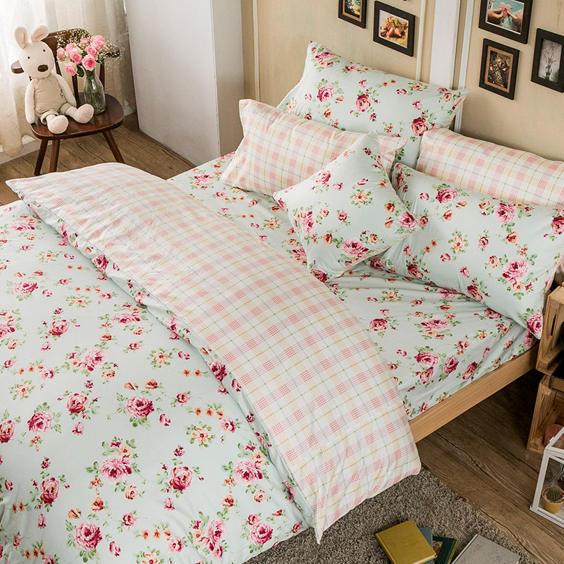 床包/單人【玫瑰粉格】100%精梳棉單人床包含一件枕套