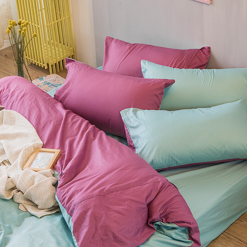 床包/單人【撞色系列-水水綠】100%精梳棉單人床包含一件枕套
