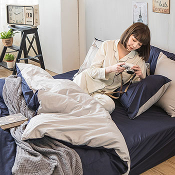 床包/單人【撞色系列-紳士藍】100%精梳棉單人床包含一件枕套