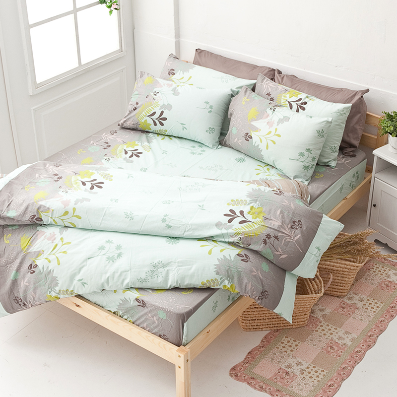 床包/雙人【香草綠】100%純棉雙人床包含兩件枕套