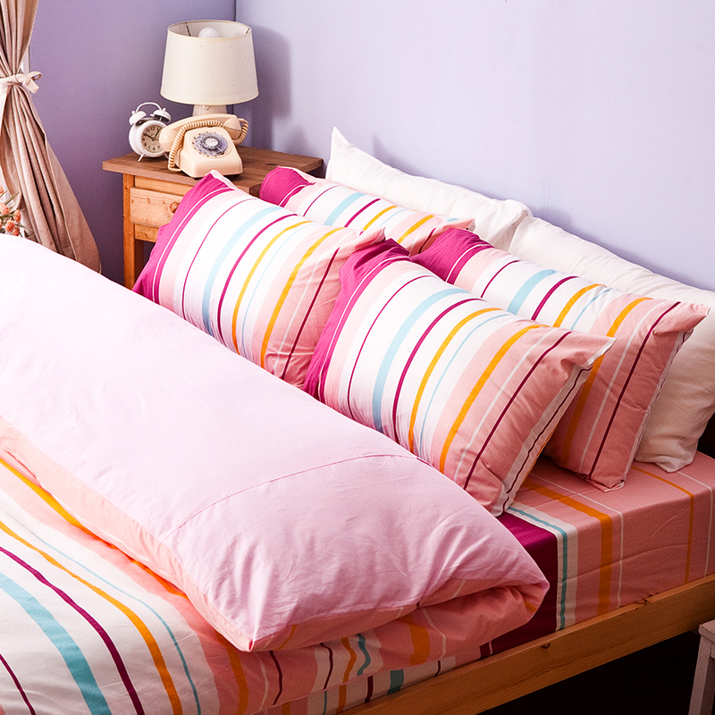 床包/雙人【繽紛特調粉】100%純棉雙人床包含兩件枕套