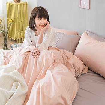 床包/雙人【撞色系列-可可粉】100%精梳棉雙人床包含兩件枕套