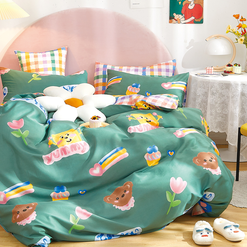 床包 / 雙人【麵包熊】100%精梳純棉 雙人床包含二件枕套 超值絕版品