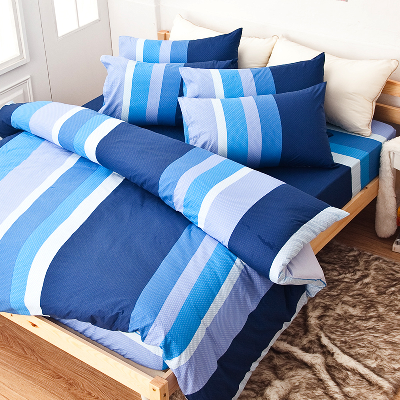 床包/雙人加大【海水藍】100%純棉雙人加大床包含兩件枕套