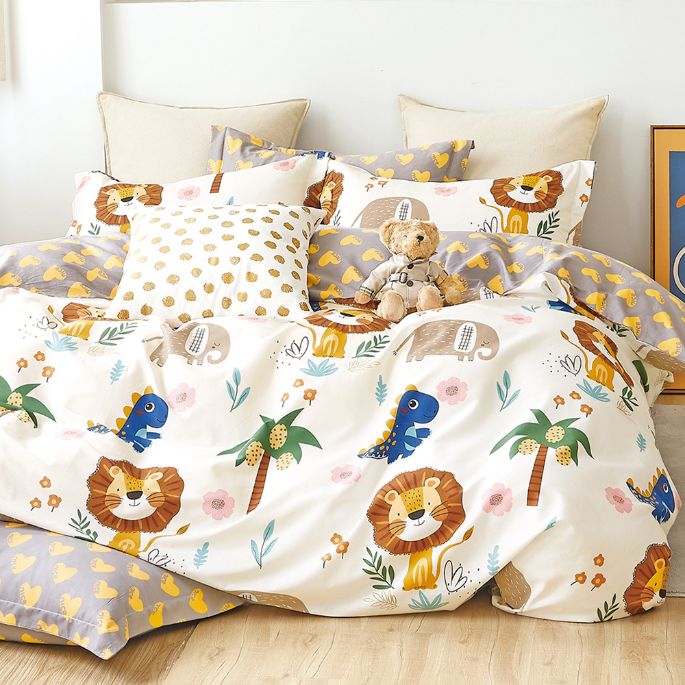 床包 / 雙人加大【森林之王】100%精梳純棉 雙人加大床包含二件枕套 超值絕版品