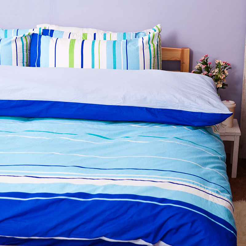 床包/雙人特大【繽紛特調藍】100%純棉雙人特大床包含兩件枕套