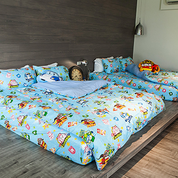 床包/雙人【波力救援小英雄藍】高密度磨毛布雙人床包含兩件枕套