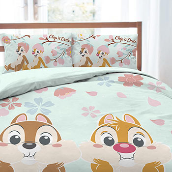 床包/雙人【迪士尼-奇奇蒂蒂櫻花季】雙人床包含二件枕套