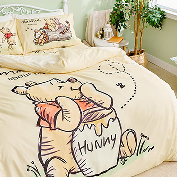 床包/雙人加大【迪士尼維尼小熊-蜂蜜小事(黃色)】雙人加大床包含二件枕套