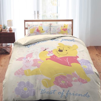 床包/雙人加大【迪士尼-小熊維尼粉紅季黃色】雙人加大床包含二件枕套
