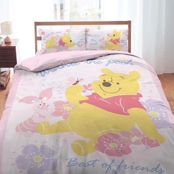 床包/雙人加大【迪士尼-小熊維尼粉紅季粉色】雙人加大床包含二件枕套