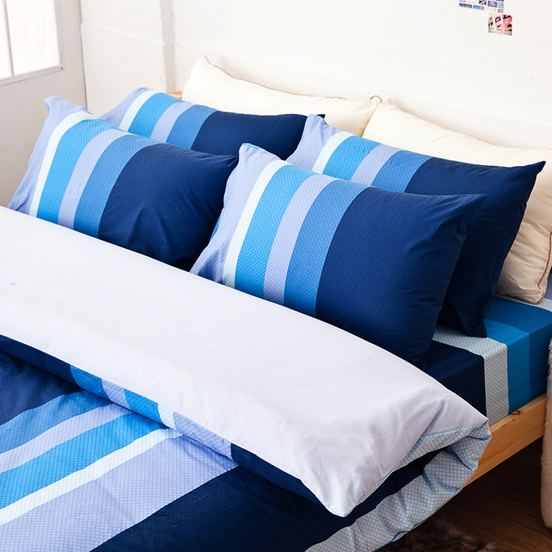 床包被套組/雙人【海水藍】100%純棉雙人床包被套組