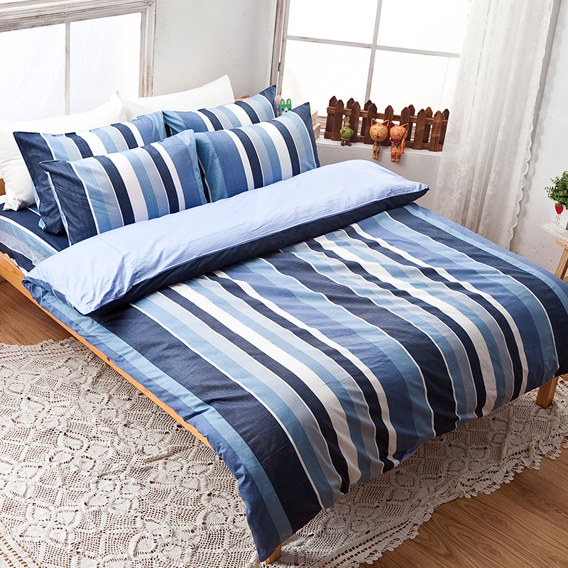 床包被套組 / 雙人加大【簡潔休閒藍】100%精梳棉 雙人加大床包被套組 40支精梳棉