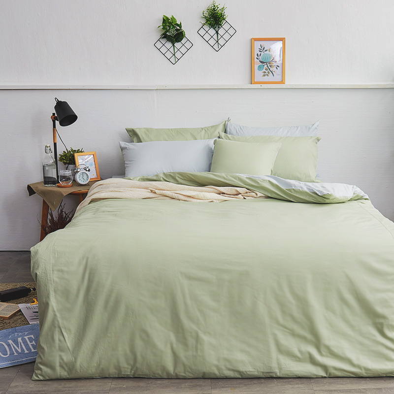 床包被套組 / 雙人特大【撞色系列-清新綠】100%精梳棉 雙人特大床包被套組 40支精梳棉