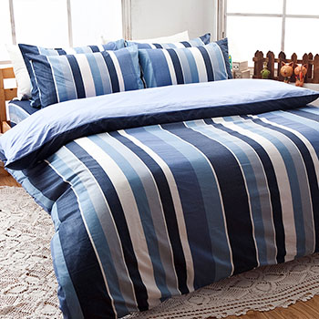 床包兩用被   雙人 【簡潔休閒藍】 100精梳棉 雙人床包兩用被套組 40支精梳棉