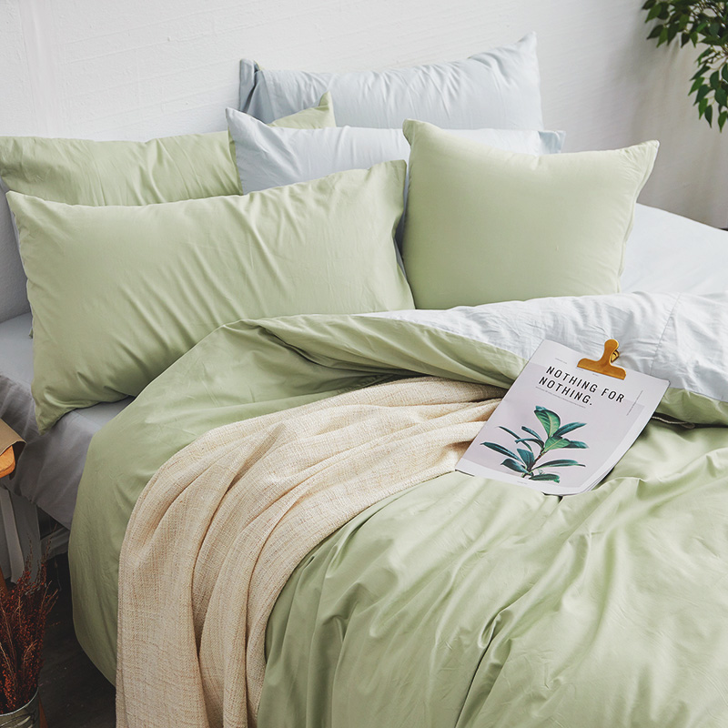 床包兩用被 / 雙人加大【撞色系列-清新綠】100%精梳棉 雙人加大床包兩用被套組 40支精梳棉
